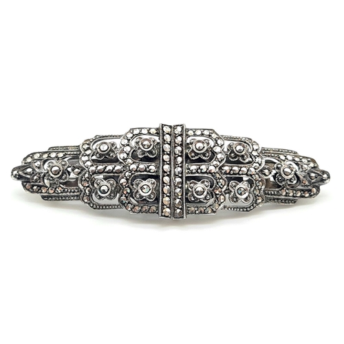 74 - A Delightful Antique Silver Marcasite Double Dress Clip Brooch. Wonderfully engineered. Can be worn ... 