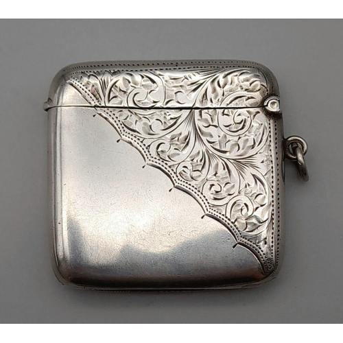 201 - An Antique Silver Vesta Case - Hallmarks for Chester 1906. Makers mark - Trevitt and sons. 5.5 x 5.5... 