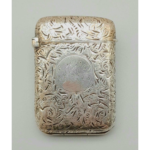 406 - An Antique Silver Vesta Case. Hallmarks for London 1916. Makers mark - Sampson Mordan and Co. 3.5 x ... 