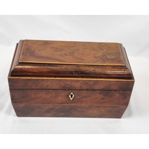 449 - AN EARLY VICTORIAN BURR WALNUT TEA CADDY WITH TWIN STORAGE BOXES AND GLASS MIXING BOWL, BEUTIFULLY C... 