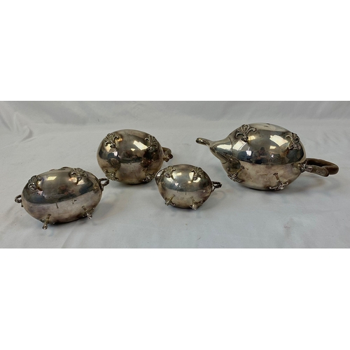 45 - An Antique Four-Piece James Weir Tea Set. Hallmarks for Glasgow 1921. To Include: Tea Pot (wood hand... 