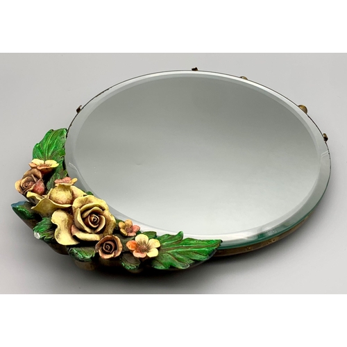 408 - A Lovely 1930s Barbola Dressing Table Mirror. Very good condition for its age. 25cm diameter. 31cm t... 