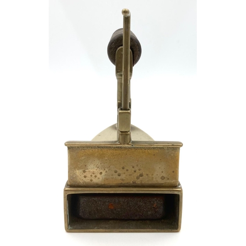 986 - An Antique Victorian Brass Sad Iron. Comes with removable iron block. 16 x 16cm