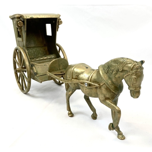 998 - A Vintage Brass Horse and Open Cart. 50cm length.