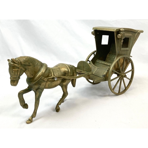 998 - A Vintage Brass Horse and Open Cart. 50cm length.