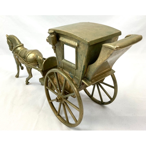 998 - A Vintage Brass Horse and Open Cart. 50cm length.