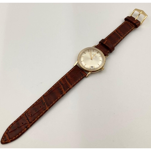 33 - A Glorious Vintage 9K Gold Cased Zenith Gents Watch. Mechanical movement. Leather strap. Gold case -... 