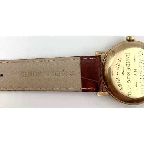 33 - A Glorious Vintage 9K Gold Cased Zenith Gents Watch. Mechanical movement. Leather strap. Gold case -... 