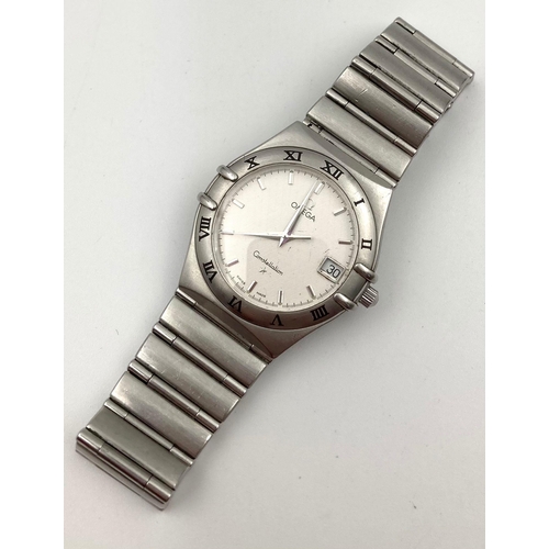 36 - A Vintage Omega Constellation Watch. Stainless steel strap and case - 35mm. White dial with date win... 