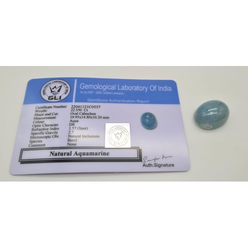 300 - 22.55 Ct Aquamarine, Oval Shape, GLI Certified