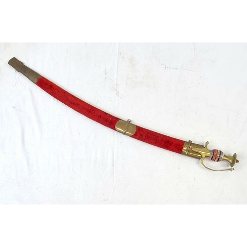 978 - A Very Good Condition Vintage Indian Ornate Brass Handle Sword in Red Velvet Scabbard, Detailed and ... 