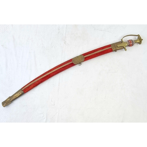 978 - A Very Good Condition Vintage Indian Ornate Brass Handle Sword in Red Velvet Scabbard, Detailed and ... 