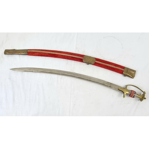 978 - A Very Good Condition Vintage Indian Ornate Brass Handle Sword in Red Velvet Scabbard, Detailed and ... 