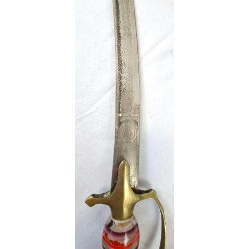 978 - A Very Good Condition Vintage Indian Ornate Brass Handle Sword in Red Velvet Scabbard, Detailed and ... 