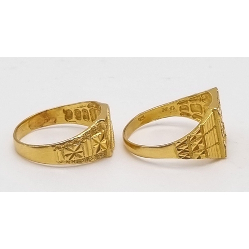 138 - Two 22K Yellow Gold Signet Rings. Size Q and Size T.
8.5g total weight.