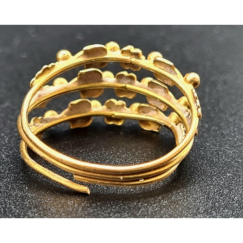 158 - A 21 K yellow gold triple ring. Ring size: M, weight: 3.1 g.