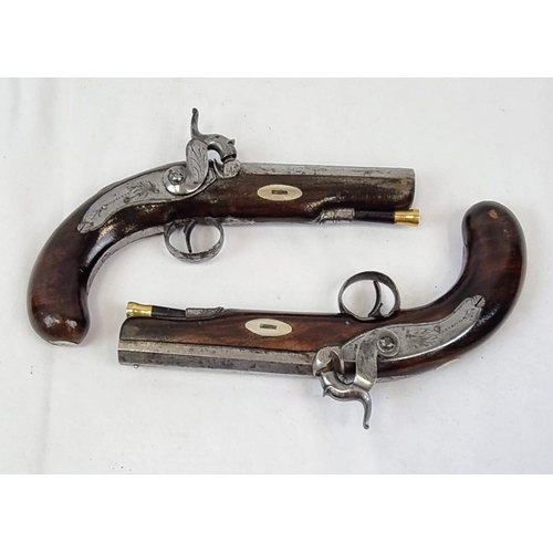 24 - A Pair of Percussion Travelling Pistols by Wadsworth of London. Four inch octagonal rifled 54 barrel... 