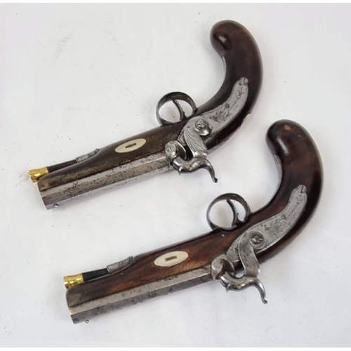 24 - A Pair of Percussion Travelling Pistols by Wadsworth of London. Four inch octagonal rifled 54 barrel... 