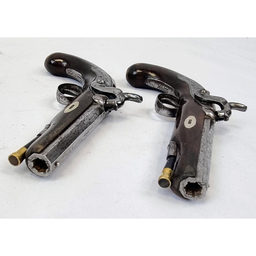 24 - A Pair of Percussion Travelling Pistols by Wadsworth of London. Four inch octagonal rifled 54 barrel... 