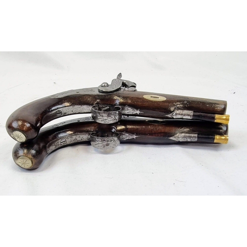 24 - A Pair of Percussion Travelling Pistols by Wadsworth of London. Four inch octagonal rifled 54 barrel... 