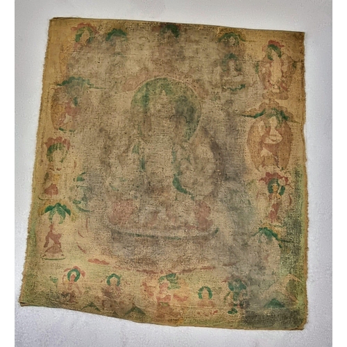 49 - An Early 19th Century Tibetan Thangka Artwork. A painted cloth brocade depicting a Buddhist Deity in... 