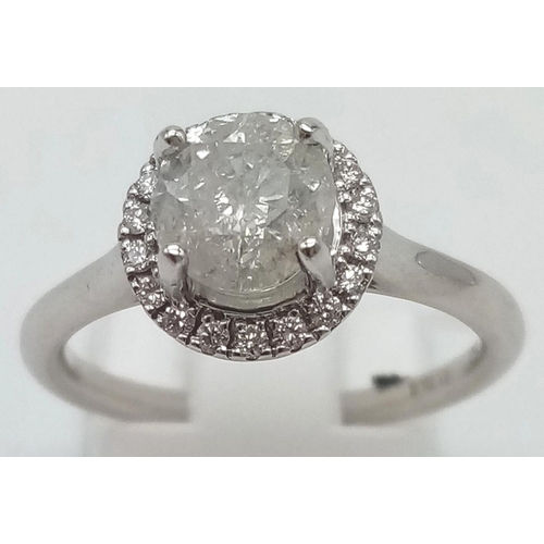 446 - 18K WHITE GOLD DIAMOND HALO RING. SIZE M. 0.95CT. 3.5G