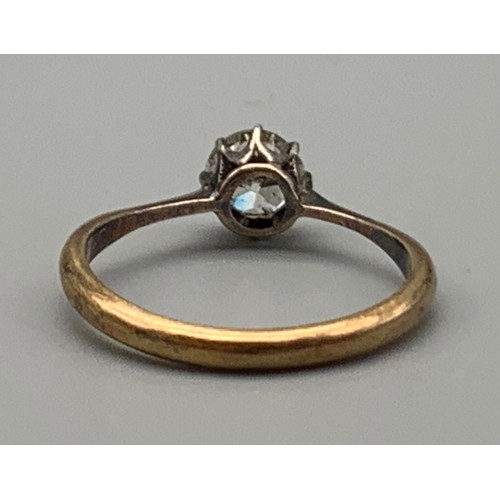 454 - A Vintage 18K Yellow Gold and Platinum Diamond Solitaire Ring. 0.75ct. Size P 1/2. 2.6g