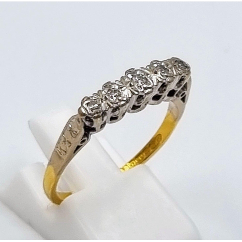 460 - An 18K Yellow Gold Vintage Five-Stone Diamond Ring. 0.10ct. Size P. 3.4g