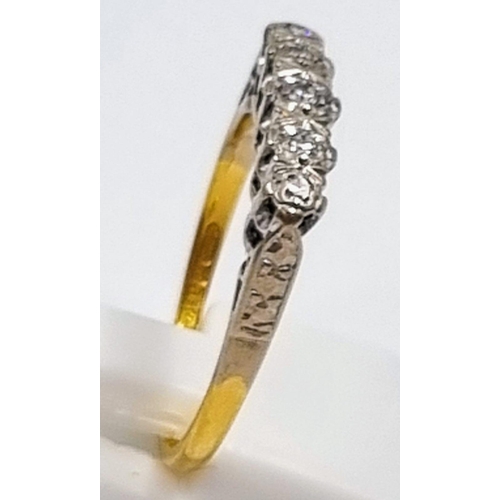 460 - An 18K Yellow Gold Vintage Five-Stone Diamond Ring. 0.10ct. Size P. 3.4g