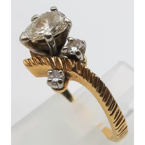 467 - A 14K Yellow Gold Marquise Diamond Ring. 0.50ct. Size O. 3.8g. Marquise centre stone with two smalle... 