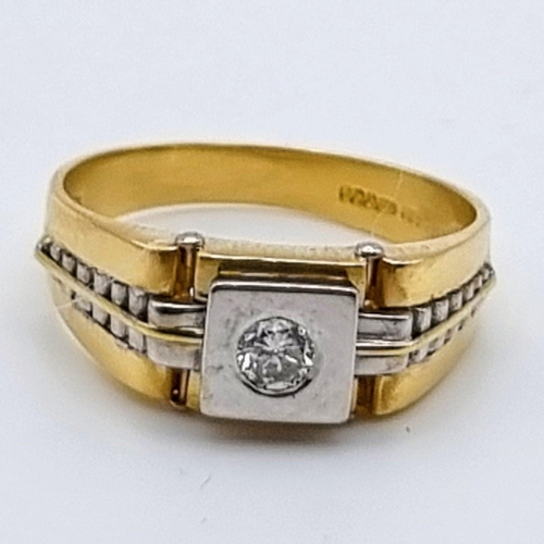 518 - 18K 2-TONE GOLD DIMAOND SET RING. 0.15CT. SIZE T. 7G