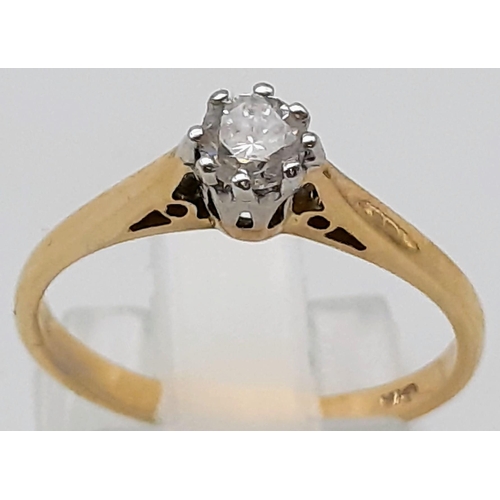 573 - A 9K Yellow Gold Diamond Solitaire Ring. 0.25ct. Size M.
1.6g.