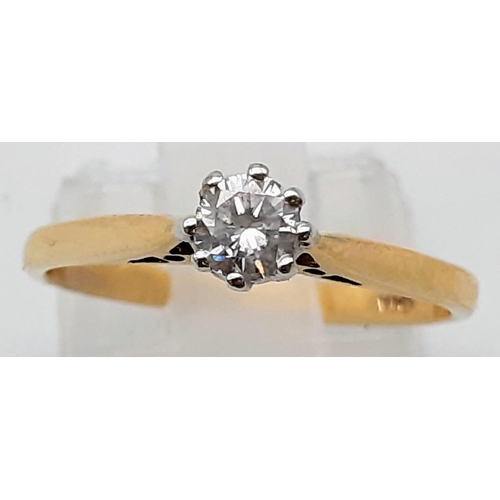 573 - A 9K Yellow Gold Diamond Solitaire Ring. 0.25ct. Size M.
1.6g.