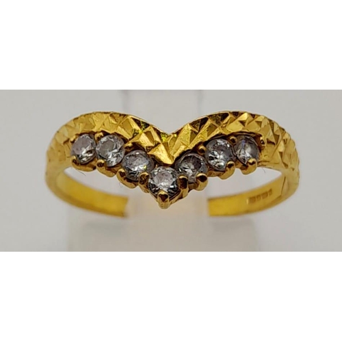 76 - A trilogy of 22K yellow gold diamond rings. Size: N, total weight: 10.6 g.