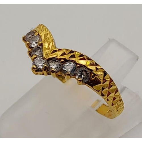 76 - A trilogy of 22K yellow gold diamond rings. Size: N, total weight: 10.6 g.