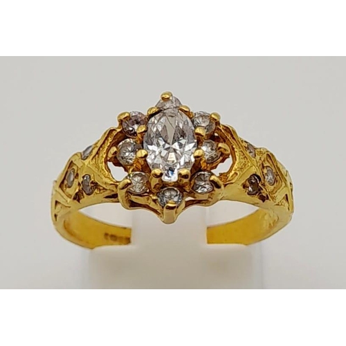 76 - A trilogy of 22K yellow gold diamond rings. Size: N, total weight: 10.6 g.