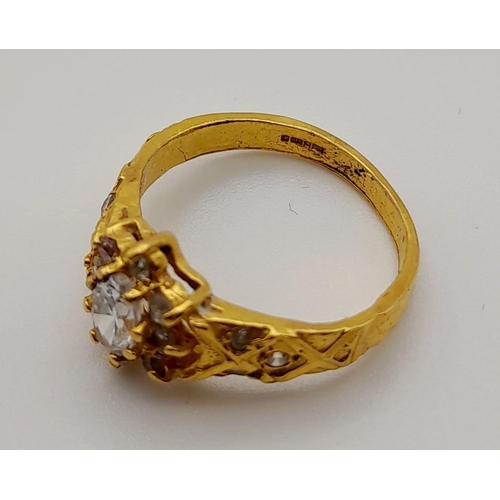 76 - A trilogy of 22K yellow gold diamond rings. Size: N, total weight: 10.6 g.