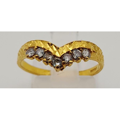 76 - A trilogy of 22K yellow gold diamond rings. Size: N, total weight: 10.6 g.