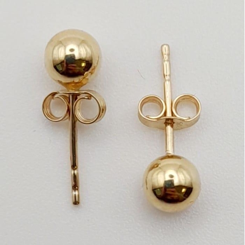 524 - A Pair of 9K Yellow Gold Ball Stud Earrings. As new, unworn. 0.4g