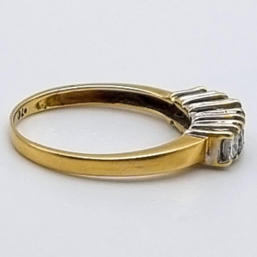 567 - 18K YELLOW GOLD DIAMOND 5 STONE RING. 0.70CT. SIZE P. 2.8G.