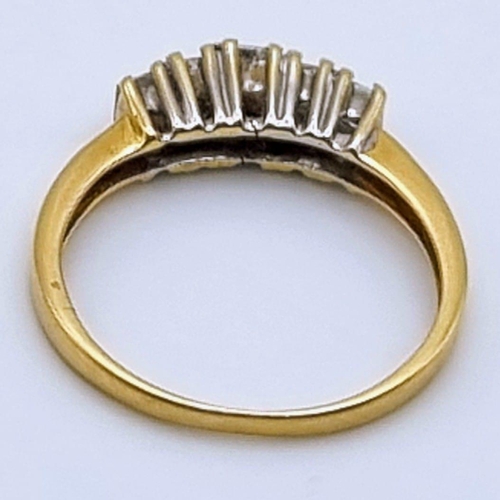 567 - 18K YELLOW GOLD DIAMOND 5 STONE RING. 0.70CT. SIZE P. 2.8G.