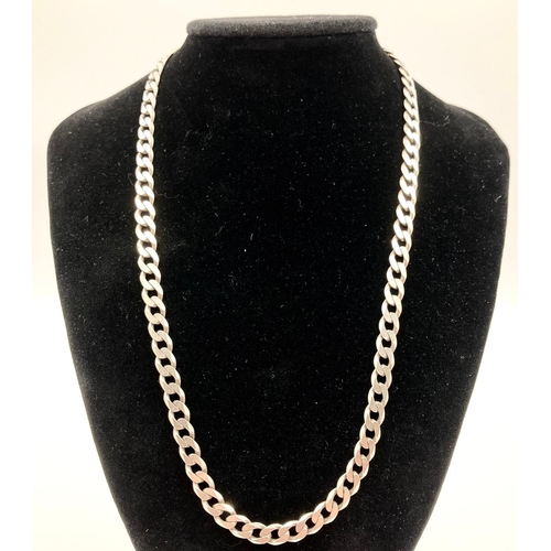 352 - Three Different Styled Silver Chains: Figaro - 50cm, Rope - 38cm and Flat Curb - 52cm. 55.6g total w... 