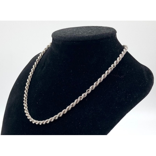 352 - Three Different Styled Silver Chains: Figaro - 50cm, Rope - 38cm and Flat Curb - 52cm. 55.6g total w... 