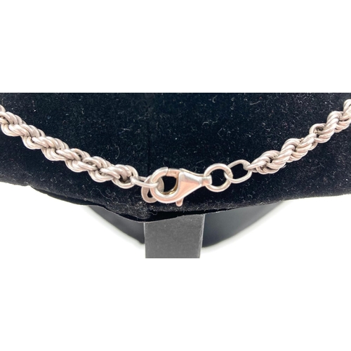 352 - Three Different Styled Silver Chains: Figaro - 50cm, Rope - 38cm and Flat Curb - 52cm. 55.6g total w... 