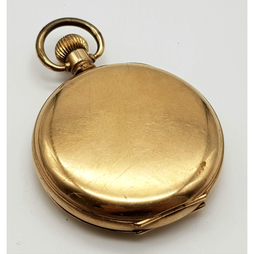 429 - An Antique Full Hunter Gold Plated Pocket Watch. Dennison case. 5cm diameter. Top winder. Not curren... 