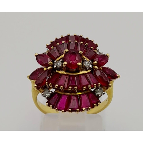 46 - An Art Deco, 18 K yellow gold, ruby & diamond ring. Ring size: M, weight: 5.91 g.