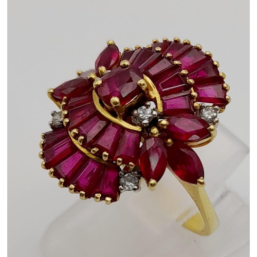 46 - An Art Deco, 18 K yellow gold, ruby & diamond ring. Ring size: M, weight: 5.91 g.