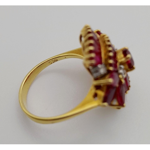 46 - An Art Deco, 18 K yellow gold, ruby & diamond ring. Ring size: M, weight: 5.91 g.