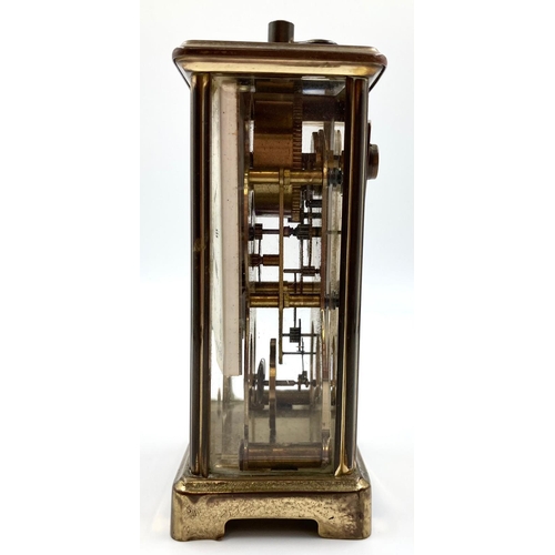 491 - A Vintage 1950s August Schatz - 8 Day Brass Carriage Clock. In working order. 13cm tall.