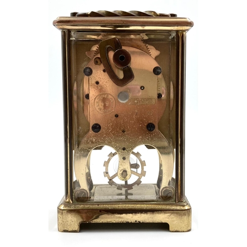 491 - A Vintage 1950s August Schatz - 8 Day Brass Carriage Clock. In working order. 13cm tall.